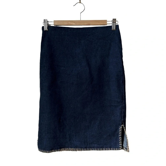 Vintage Y2K stretch ‎ dark wash denim pencil / midi skirt - Picture 1 of 5